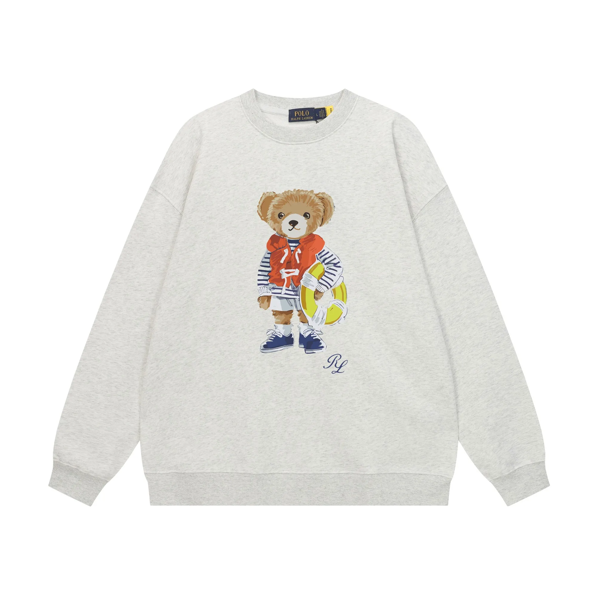 P200 Long-term stock] RalphLauren/Ralph Lauren 2025 autumn and winter new bear letter print 420g heavy large terry sweatshirt Ralph Lauren's age-reducing item, the coat fabric is made of 85% cotton ➕15% polyester, which not only retains the softness, comfort and breathability of cotton, but also adds the wear resistance and wrinkle resistance of polyester fiber, making the clothes more durable and easy to care for. Even in slightly cooler weather, you won't feel stuffy when wearing it. This kind of fabric has a natural crisp feel and is not easy to pill or deform. The bear on the chest is printed with English letters. It is full of color, full of three-dimensionality, and lifelike, adding a bit of liveliness and interest to the whole sweatshirt. There is no pressure to dress, regardless of age or gender. Complete accessories! Color: black, white, navy blue, light floral gray Size: M-L-XL-XXL